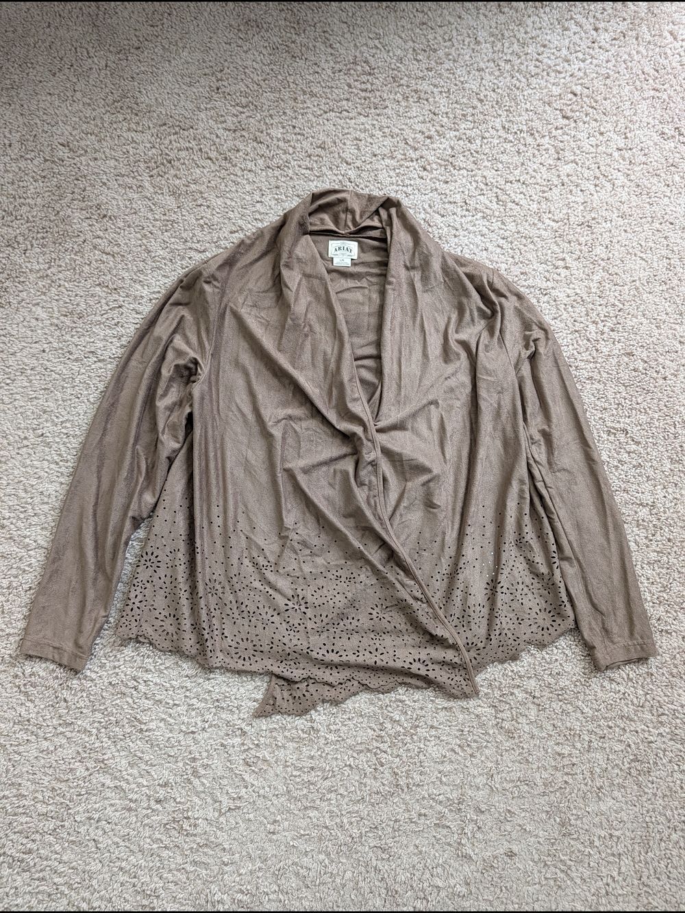 Ariat Womens Brown Open Front Faux Suede Boho Western Cardigan Size Large - Picture 3 of 11